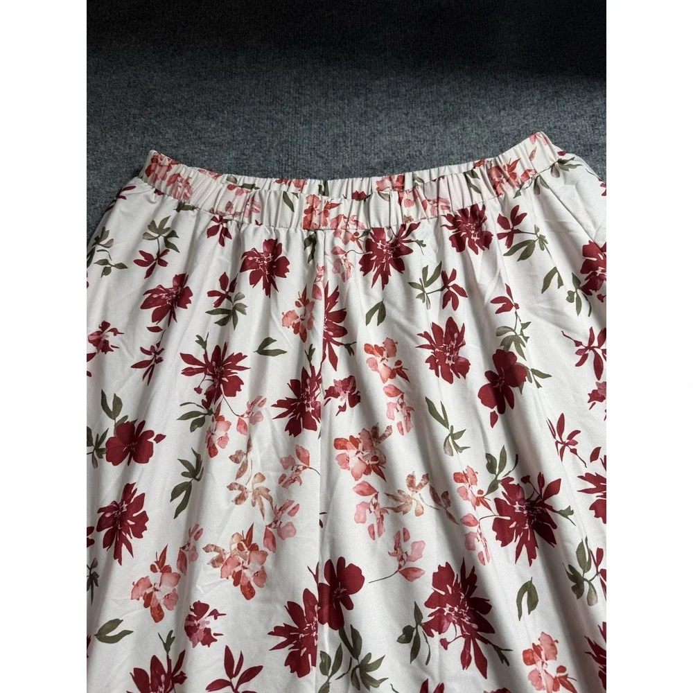 Floral Maxi Skirt Womens Elastic High Waist Red Green Flowy A-Line Spring Sz 4X